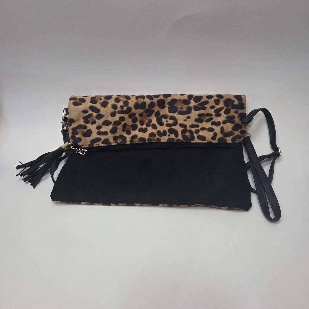 Leopard Print and Black Clutch Bag